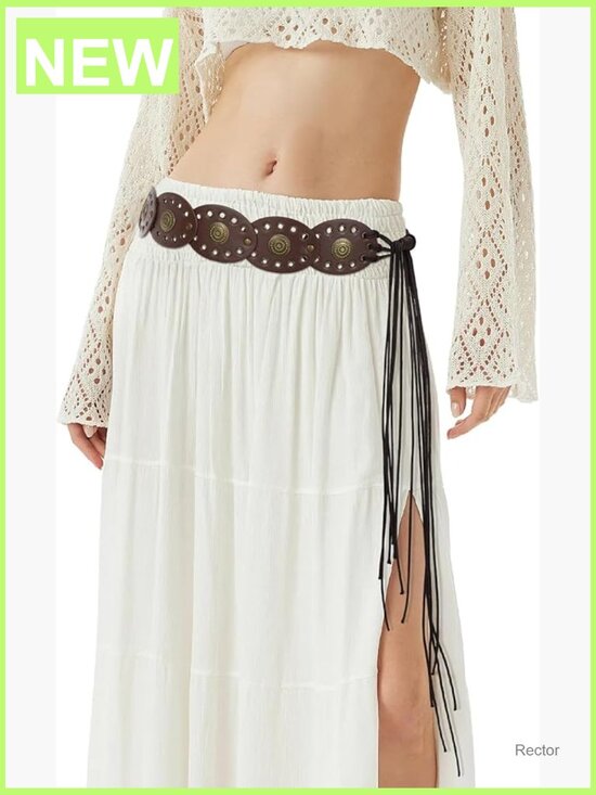 Boho Disc Belt Concho Western Cowgirl Belt Faux Leather Wide Vintage Waist Belt main image 4
